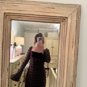 Elegant Brown Long Sleeve Ruffle Dress